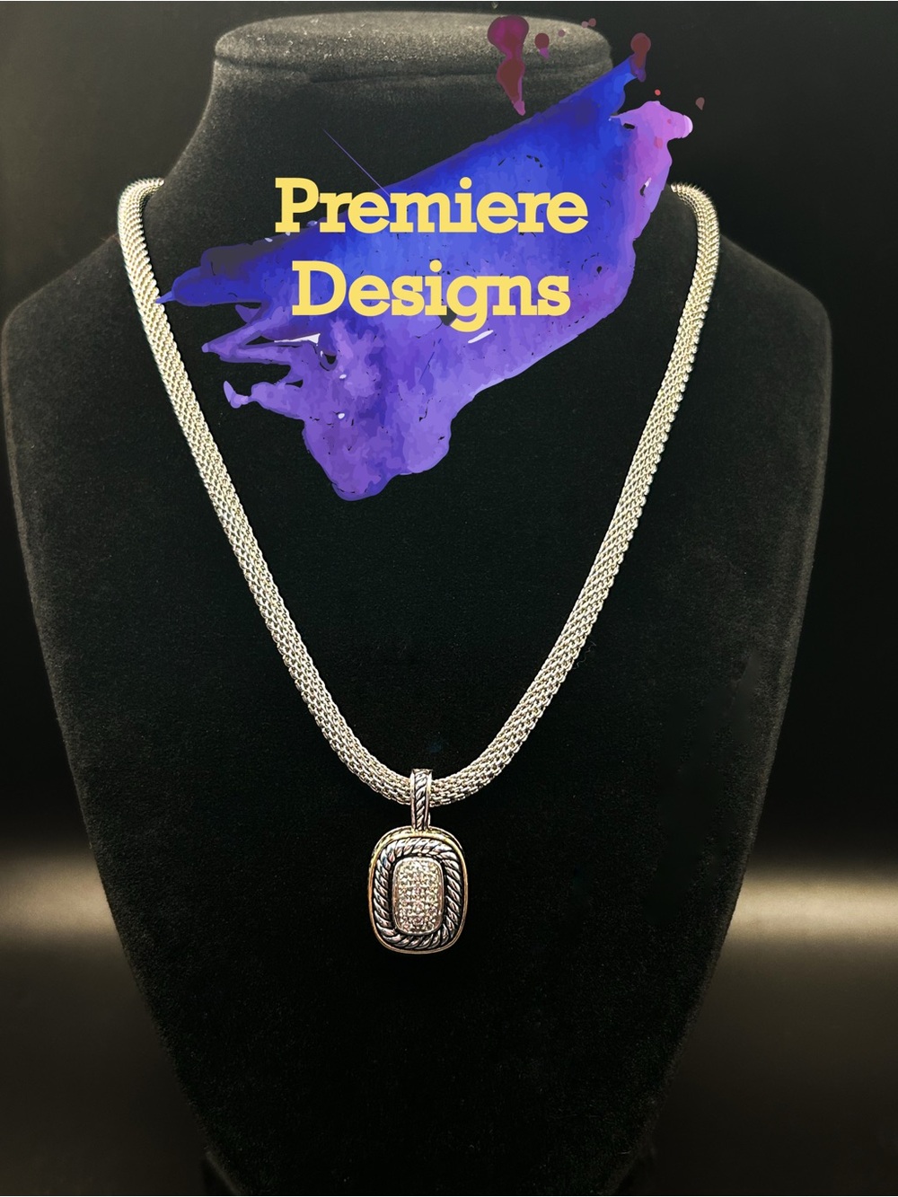 Premier Designs Silver Pave Mesh Style Pendant Necklace